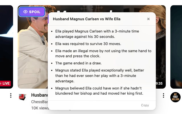 Summary of a chess match video